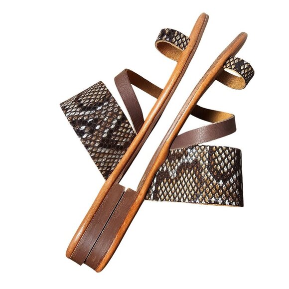 Sophia Milano Snake Faux Leather Straps Flat Slide Sandals Open Toe 7.5 Brown - Picture 10 of 10